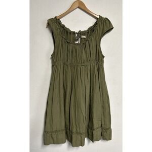 Cleo & Wolf Women's Large Linen Blend Green Knee Dress Keyhole Lined Resort Boho